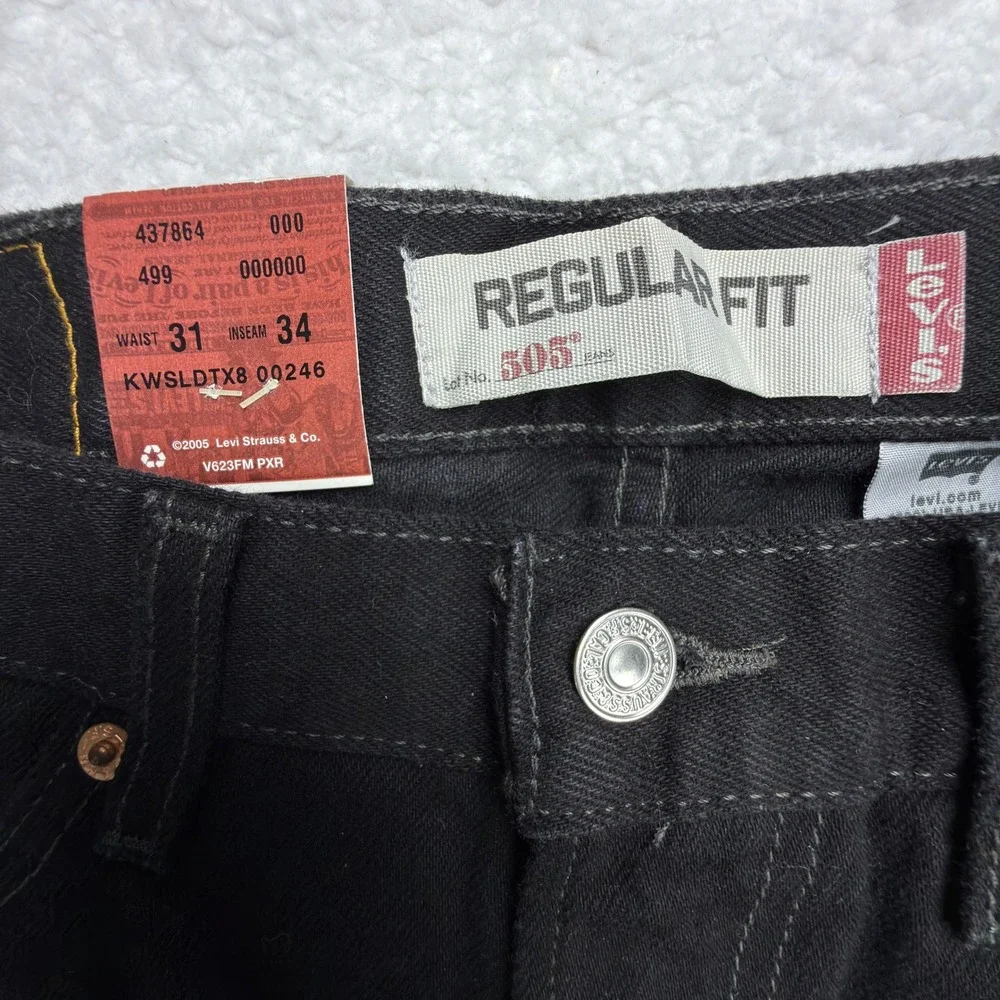 Levis 505 Regular Fit Straight‎ Leg Jeans Mens 31x34 Black NWT NOS Vintage